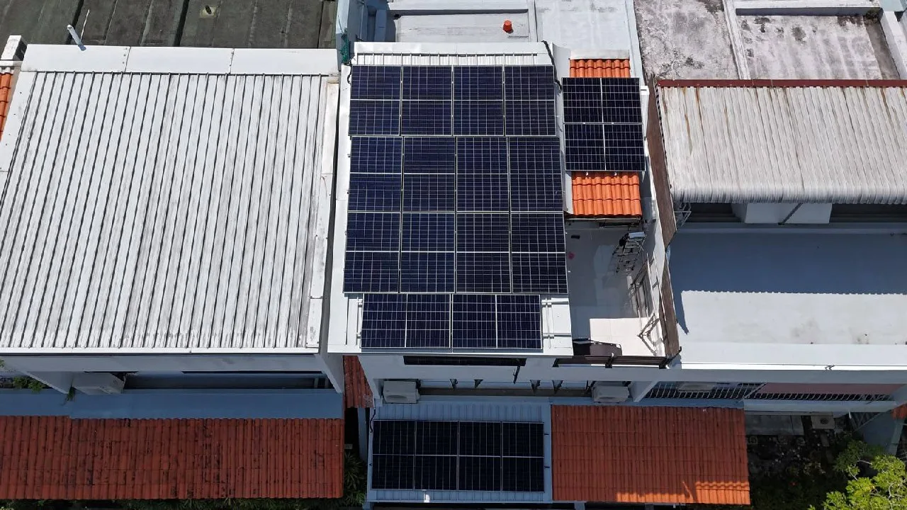 Multi-roof solar panel installation on a residential building in Singapore