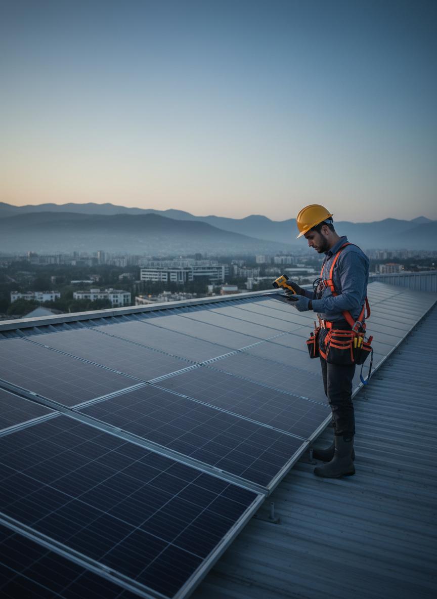 Solar installation technician at work